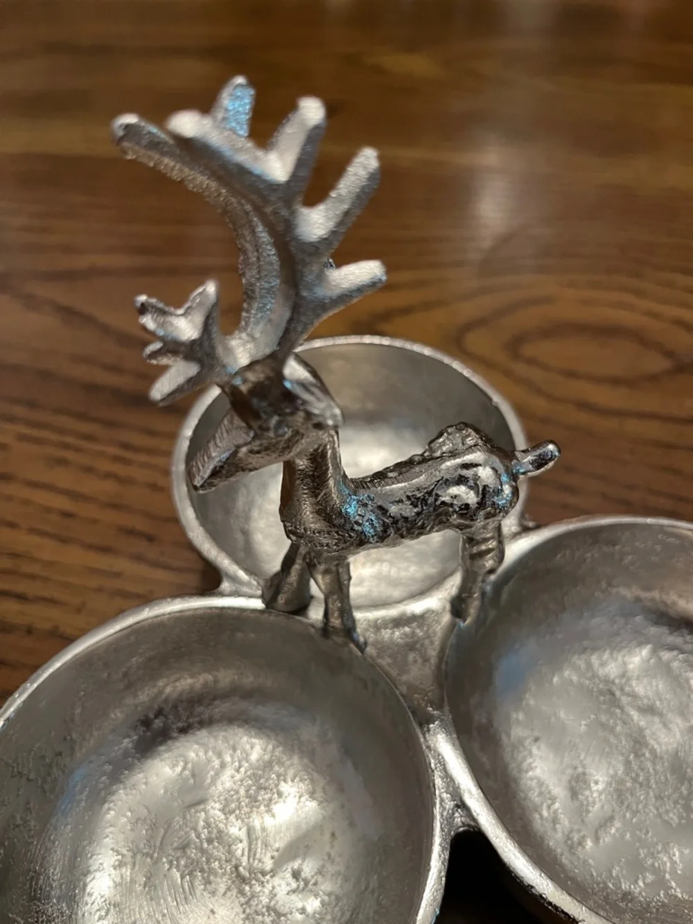 Silver Metal Reindeer Triple Serving Dish